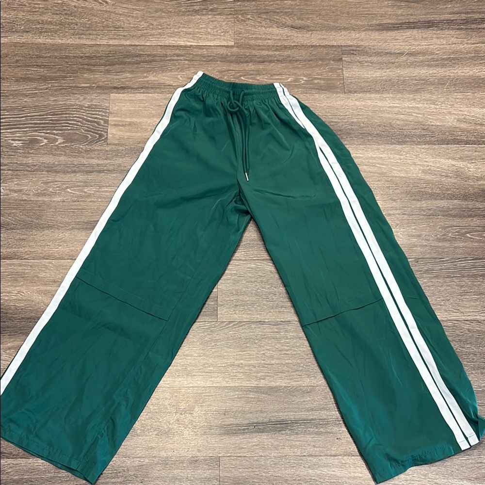 Women’s Edikted Green Track Pants with White Stripes
